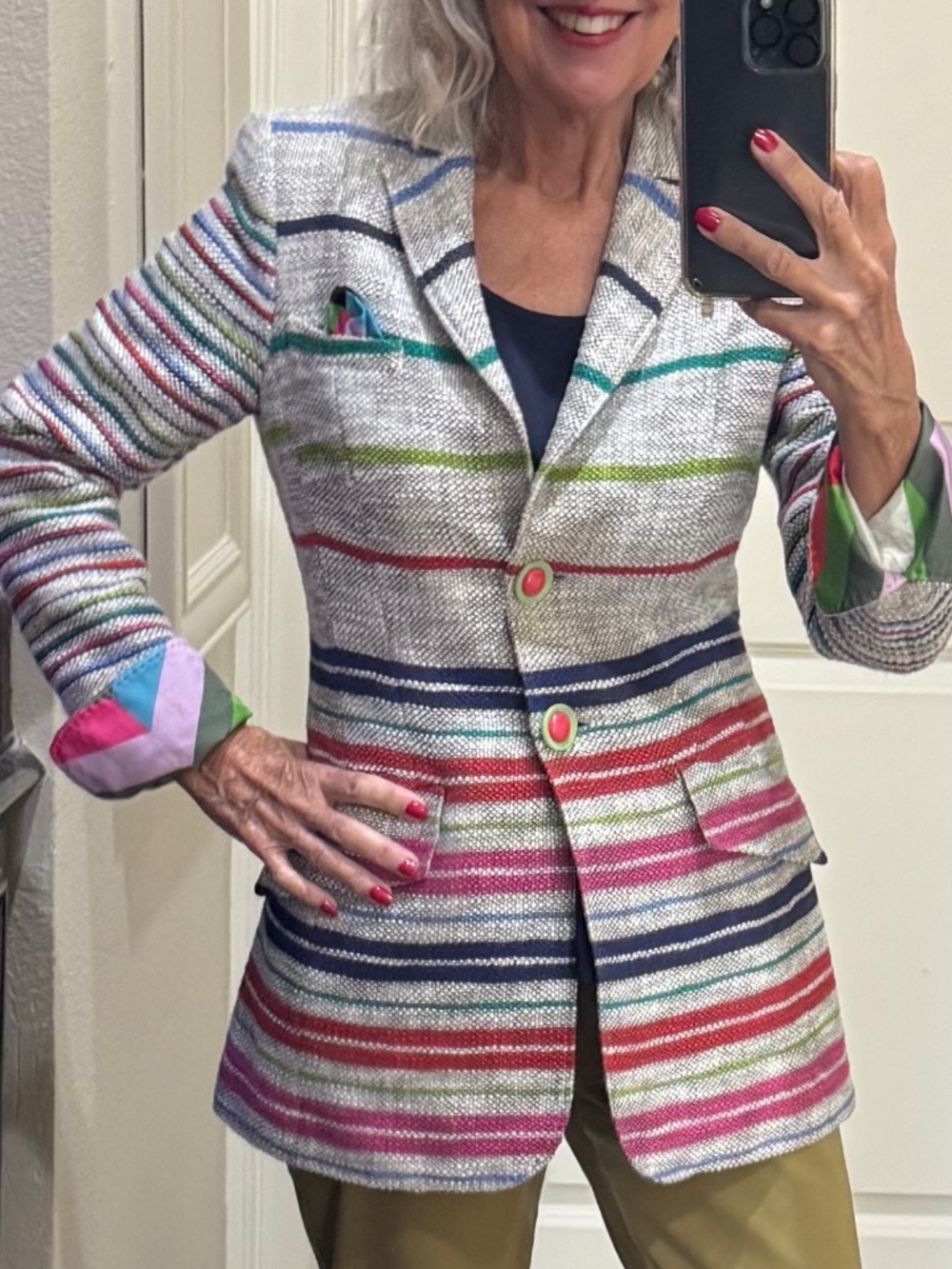 Maison Common Multi Stripe Blazer Jacket, sz 34